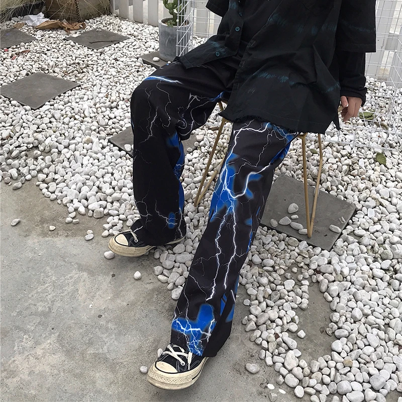 Hip Hop Pants Men's Loose Joggers Pants Lightning Print Streetwear Harem Men Clothing Wide Leg Trousers Jogging Sweatpants