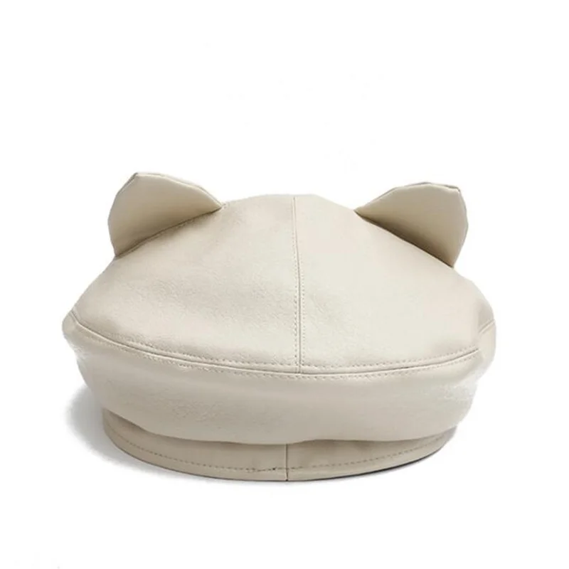 Береты с 3D кошачьими ушками для женщин PU береты женские регулируемые однотонные береты шляпа новые осенние шапки