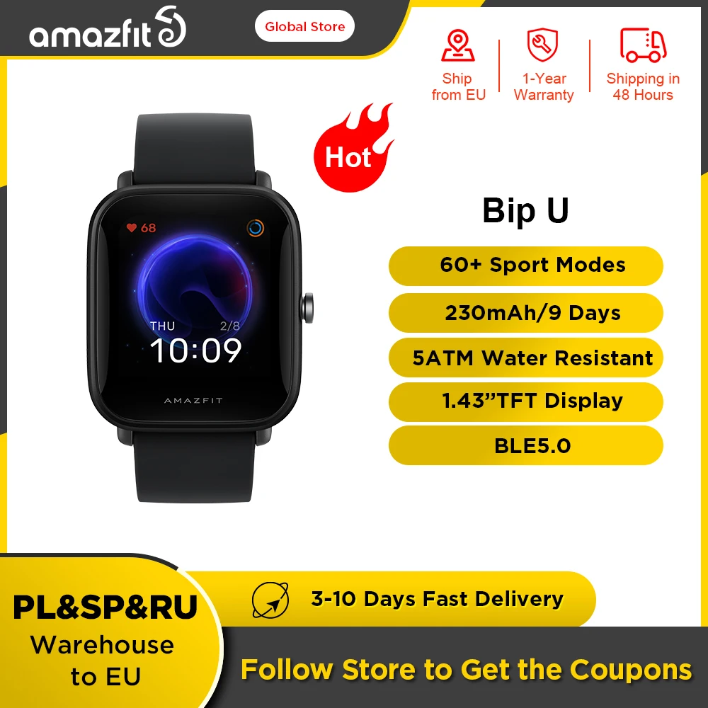 Original Global Version Amazfit Bip U Fitness Track Smartwatch 5ATM Waterproof Color Display Sleep Monitoring for Android IOS |