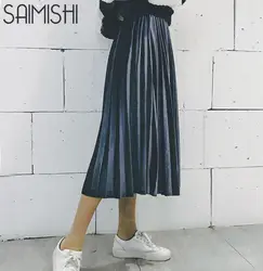 Saimishi для женщин юбки для Высокое качество демисезонный Летний стиль плиссированные Длина юбка Горячая Мода толст