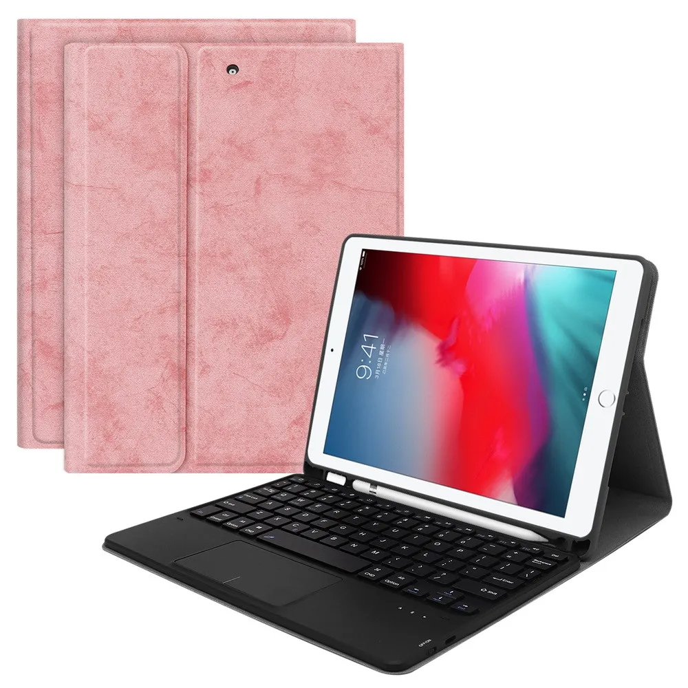 Чехол с клавиатурой для ipad 10,2 7th, чехол с сенсорной панелью и Bluetooth, чехол-книжка с магнитной подставкой для ipad 10,2, чехол с клавиатурой 1018#2 - Цвет: Розовый