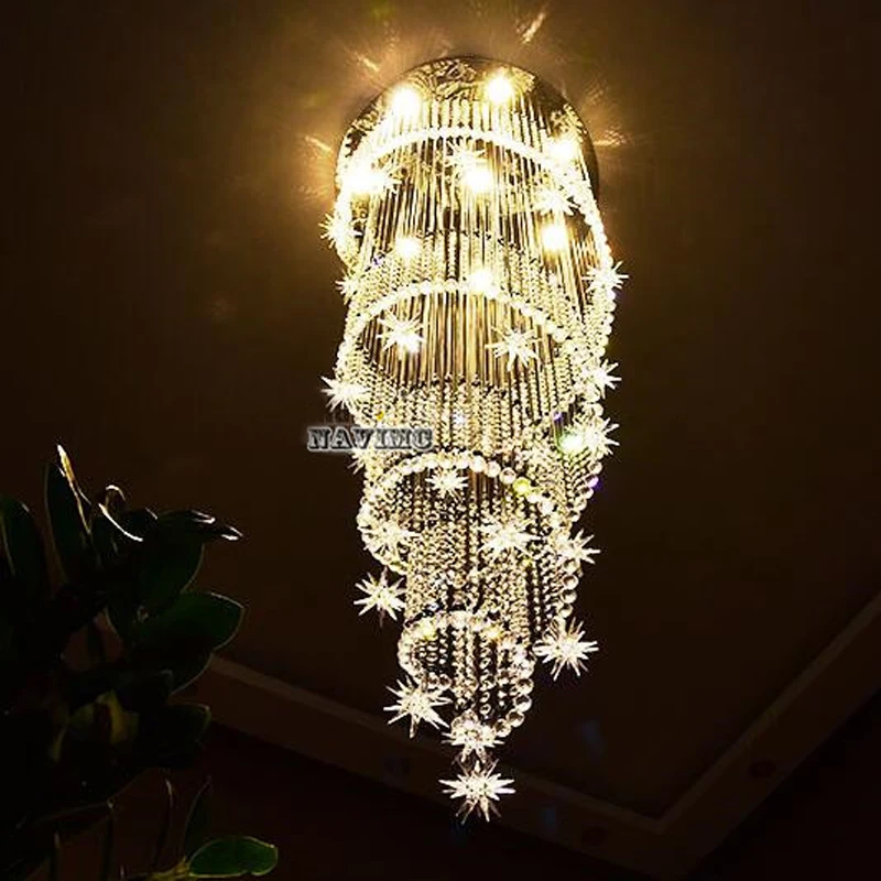 Us 287 93 28 Off Navimc Moon And Star Spiral Shape Design Crystal Chandelier For Stair Lighting Fixture Semiflush Mount In Chandeliers From Lights