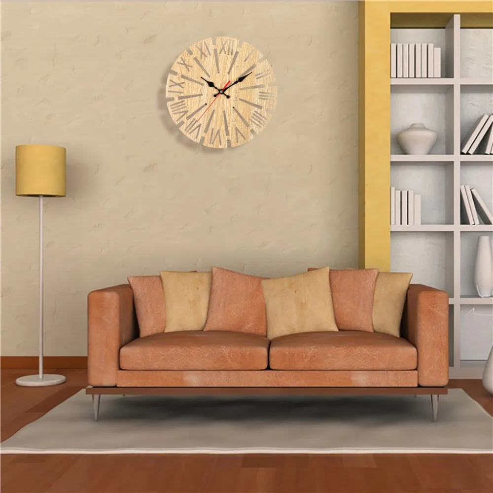 Wood Wall Clocks Home Decor Cartoon Modern Clock 3D Round Hollow Decorative Numerals Quartz W731 | Дом и сад