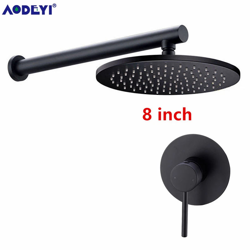 8 Inch R AODEYI твердая латунь черный душ для ванной комнаты Установите Ванная комната «гусиная шея» душевая кабина 8/10/12 дюймов тропический душ Насадки для душа в одну сторону смеситель набор - Цвет: 8 Inch R