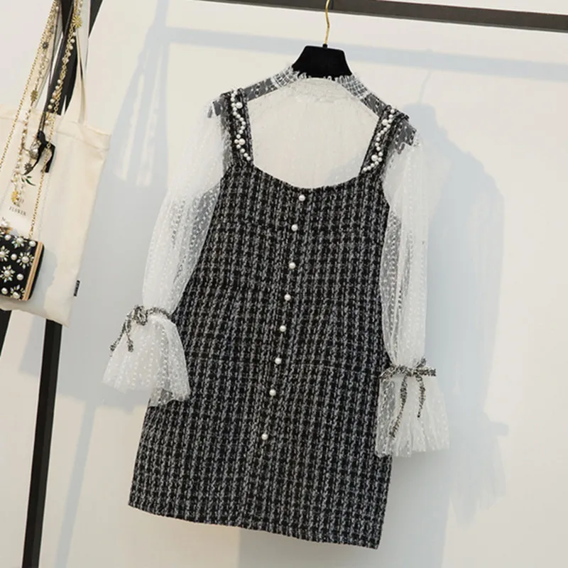 Твидовое платье комплект из 2 предметов соблазнительная прозрачная рубашка с