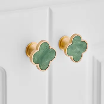 

1pc Four Leaf Clover shape/Green Brass Round Cabinet Door Knobs and Handles Furniture Cupboard Wardrobe Drawer Pull pink Handle
