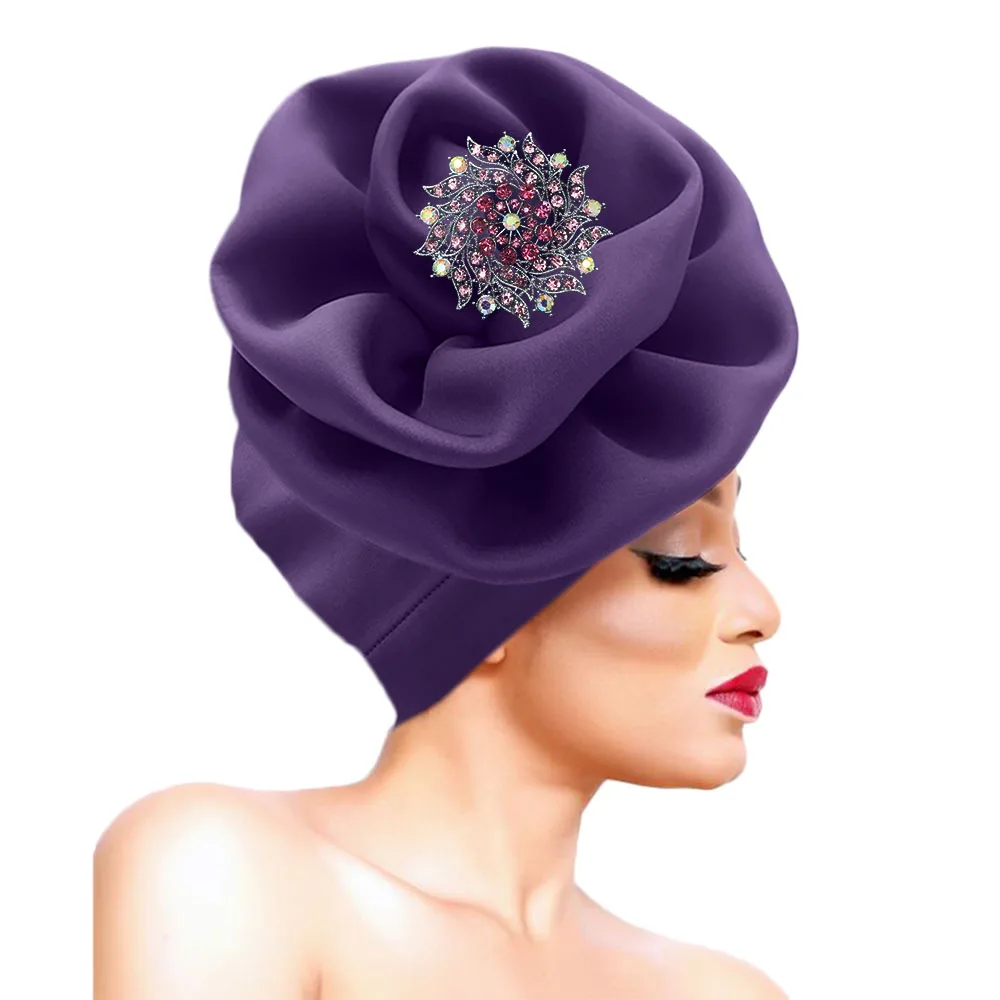 Rose auto gele cap Ankara flower turban cap African headtie party headwrap for women (7)