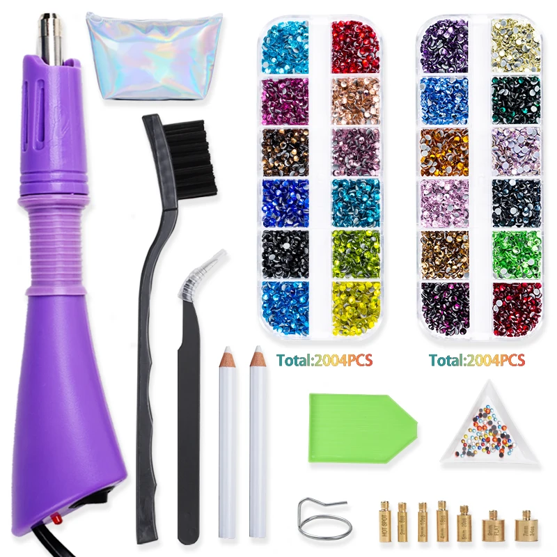 Sequins AAAA 4008-6016Pcs Hot Fix Rhinestones Set Crystal Glass Hotfix Rhinestone Applicator Iron-on Strass Rhinestone Heat-fix Tool Gun Sewing Needles Fabric & Sewing Supplies