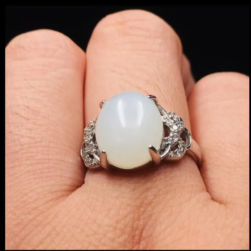925 Sterling Silver Hetian White Jade Hollow Out Side Ring Femme Vintage Ethnic Style Rings For Women Luxury Jewelry