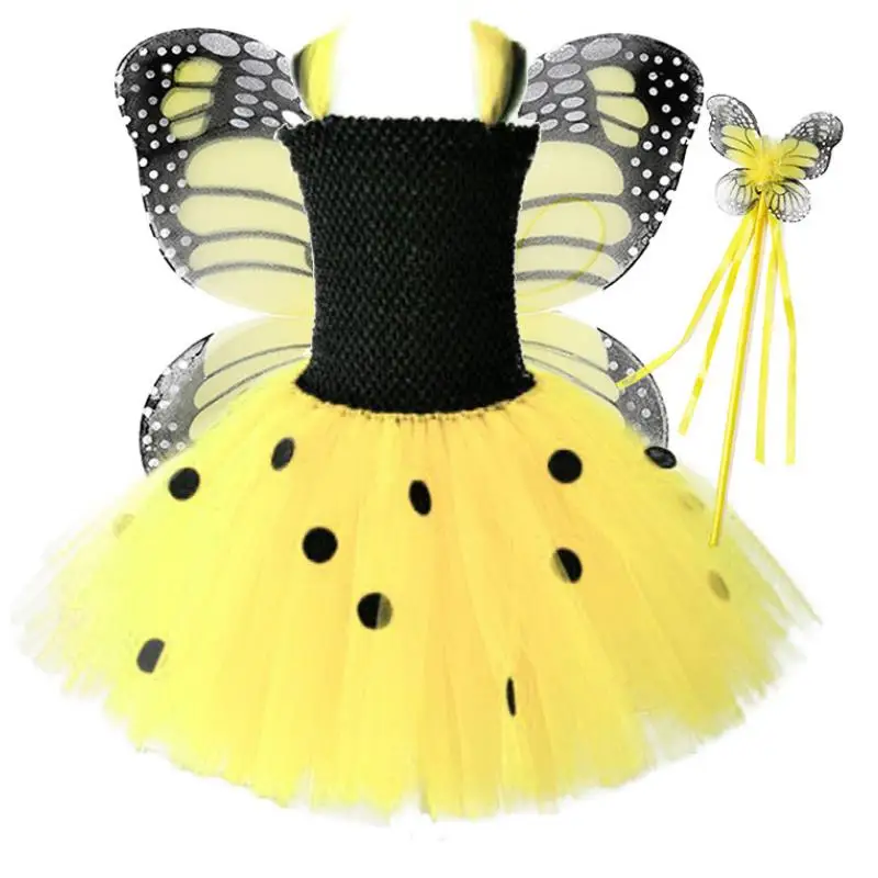 Vestido infantil/ г.; платье-пачка для девочек; детское пышное платье из тюля с крыльями бабочки; Детский карнавальный костюм на Хэллоуин; платья - Цвет: Цвет: желтый