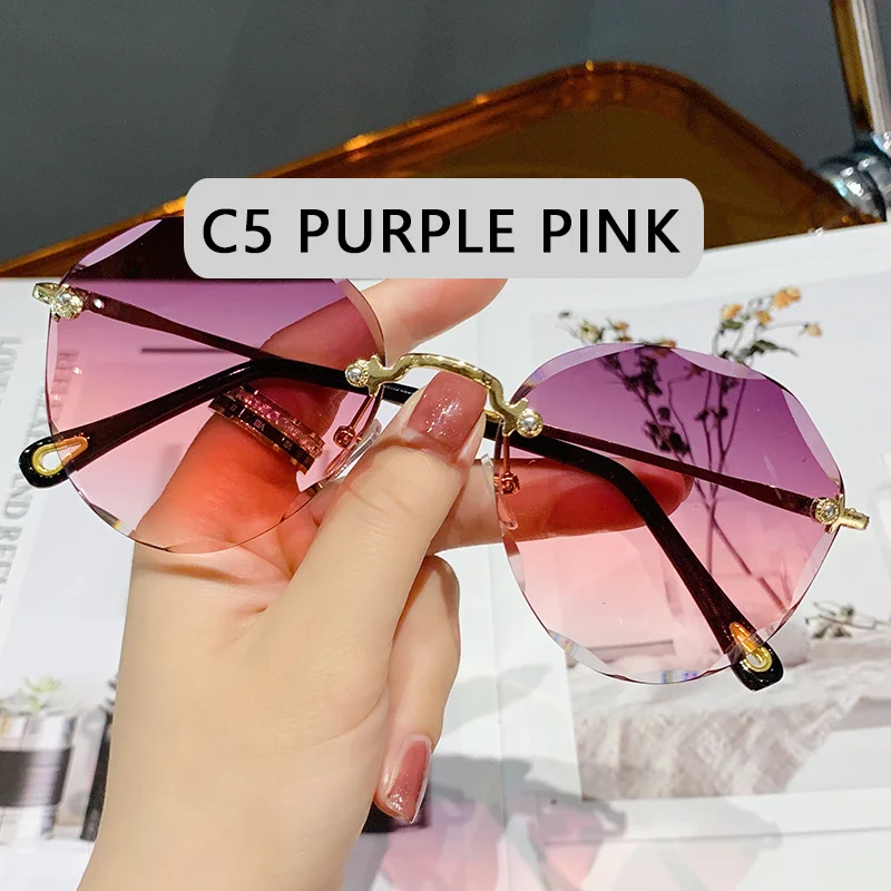 sunglasses for women Classic Rimless Round Sunglasses For Women  Sexy Gradient Oversized Sun Glasses Female Vintage Outdoor Big Frame GogglesUV400 best sunglasses for big nose Sunglasses