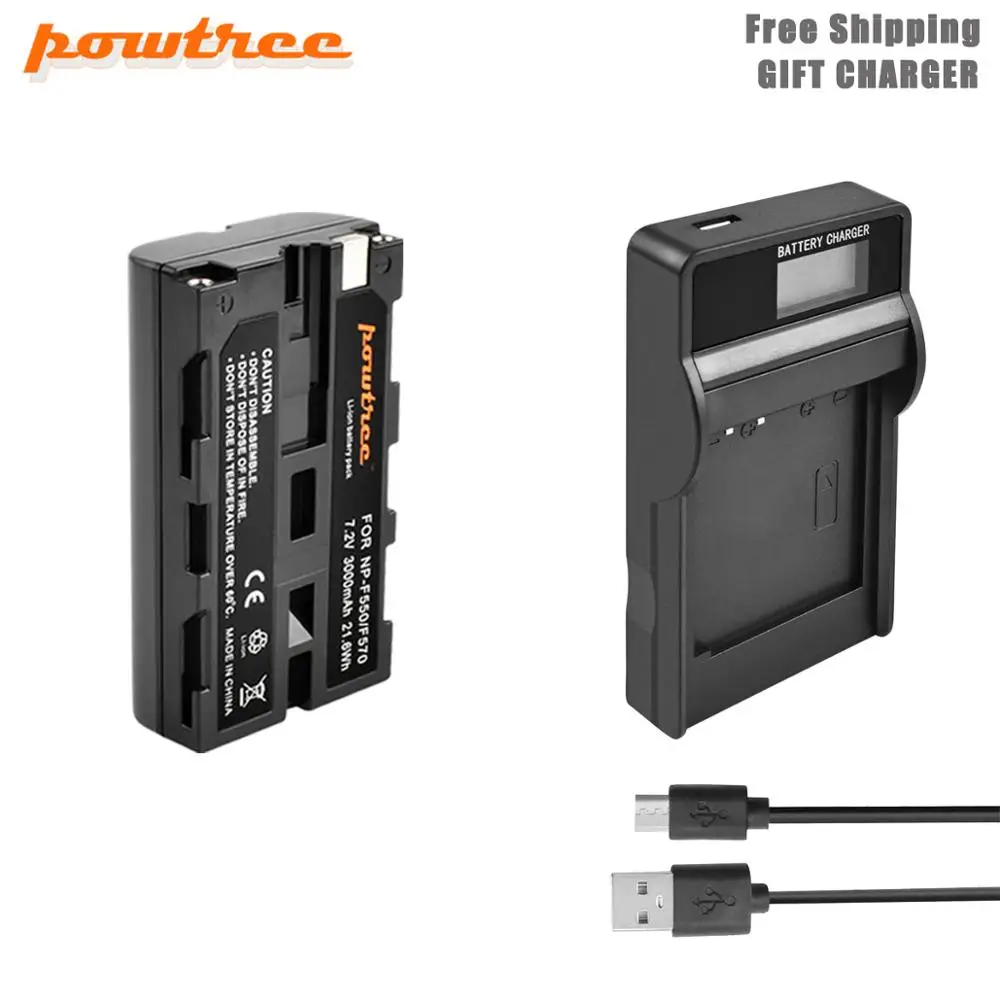 Powtre NP-F550 Li-Ion Батарея 7,2 V 3000 мА/ч, Батарея+ светодиодный зарядки для sony NP-F550 NP-F770 NP-F750 F960 F970 L50