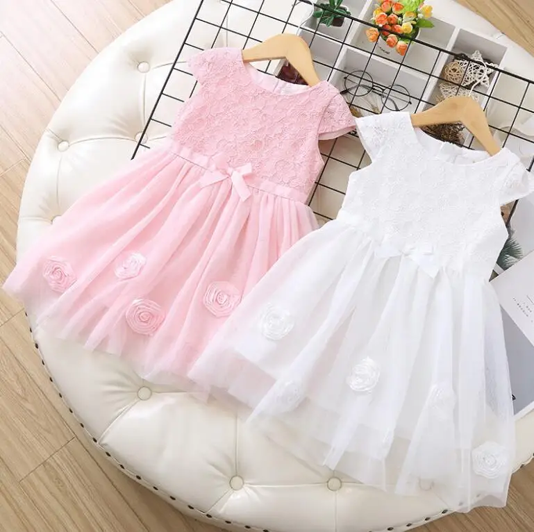 Летние модные кружевные платья принцессы с цветочным рисунком для девочек, милое детское платье, 6 шт./партия