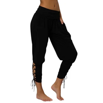 

Leather Pants Women Europe And America Solid Color High Waist Pocket Strap Casual Feet Pants Women Trousers!.w