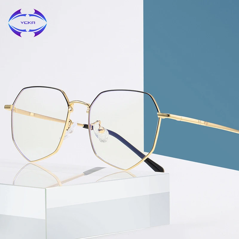 

VCKA Computer Polygon Frame Glasses Women Rays Radiation Eyewear Metal Unisex Anti Blue Light Blocking Men Optical Goggle