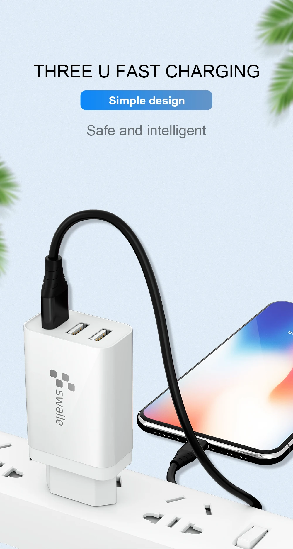 Swalle USB quick charge 3,0 5V 2.4A для Iphone 7 8 EU Plug, быстрое зарядное устройство для мобильного телефона, зарядка для Iphone Samsug s8 s9 huawei