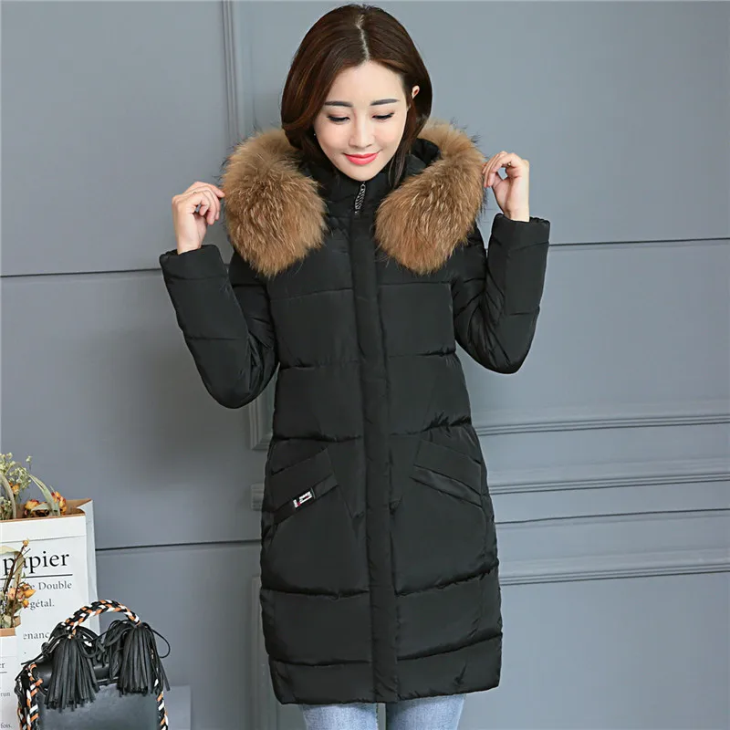 

Down Jacket Cotton-padded Clothes Women's Mid-length 2018 New Style Korean-style Fashion Thick-Style Large Fur Collar Slim Fit S