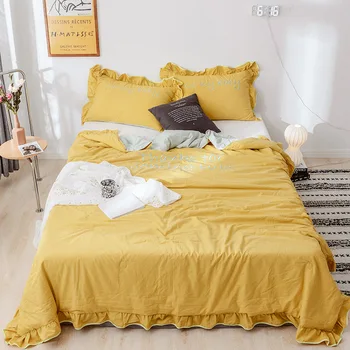 

New Summer Quilt Washed Cotton Embroidery Alphabet Lotus Leaf Side Air Conditioner Quilt Comfort Soft Bedding Princess Style