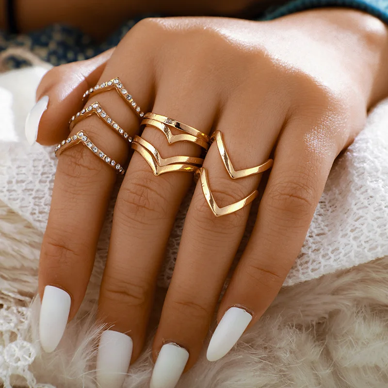 Boho Crystal Joint Ring Set For Women Geometric Knuckle Finger Rings Female Bohemia Wedding Party Jewelry Wedding Rings