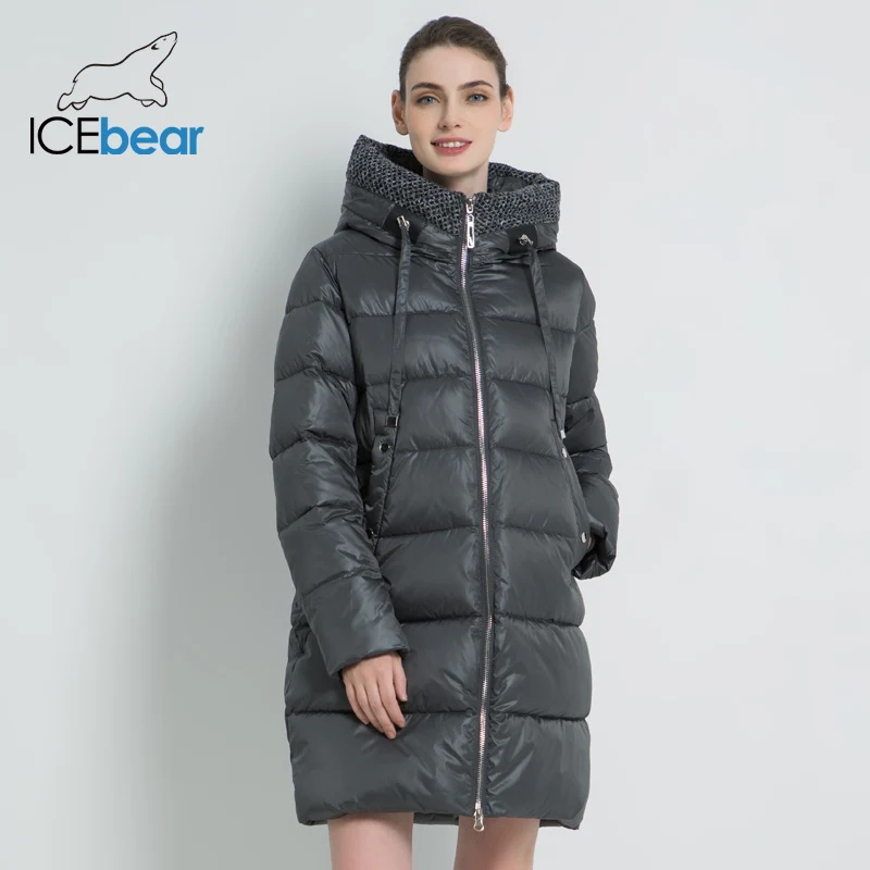 ICEbear Женское пальто прямого силуэта с втачным капюшоном, край которого отделан вязаной резинкой.Модная женская куртка Высокого качества Женское пальто GWD19555I
