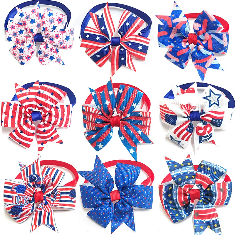 

30/50Pcs American Independence Day Pet Dog Bowties Collar Small Dog Cat Hair Bows BowTie for Dogs Grooming Products Pet Supplies
