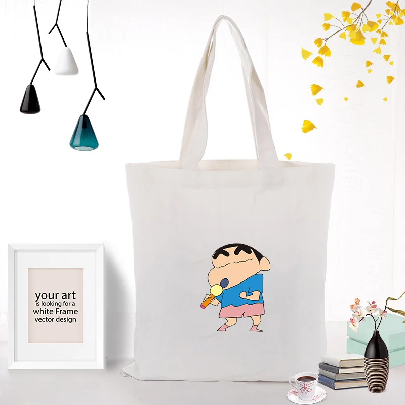 Crayon Shin-chan Сумка-тоут для ежедневного использования холст текст DIY печать на заказ логотип сумка для покупок эко многоразовая утилизация