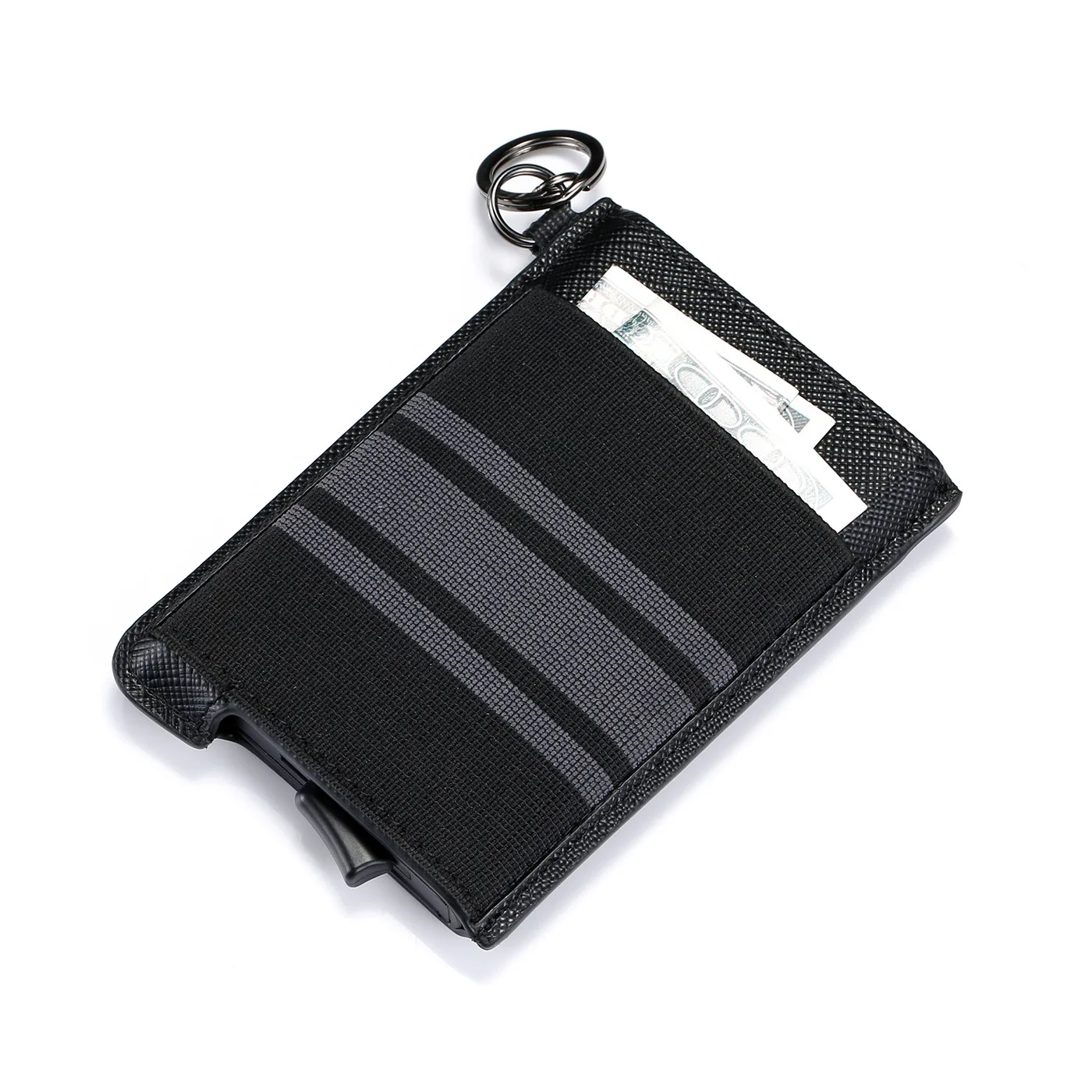 DIENQI мужская кожаная сумка для кредитных карт металлическая Rfid защита от карт всплывающие карты коробка бизнес наличные карман чехол держатель для банковских карт - Цвет: Black