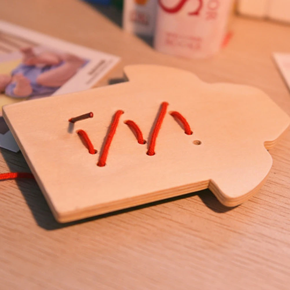  Kids Montessori Educational Toys Children Wooden Beads Lacing Board Toys Toddler Sew On Buttons Ear - 4000421047450