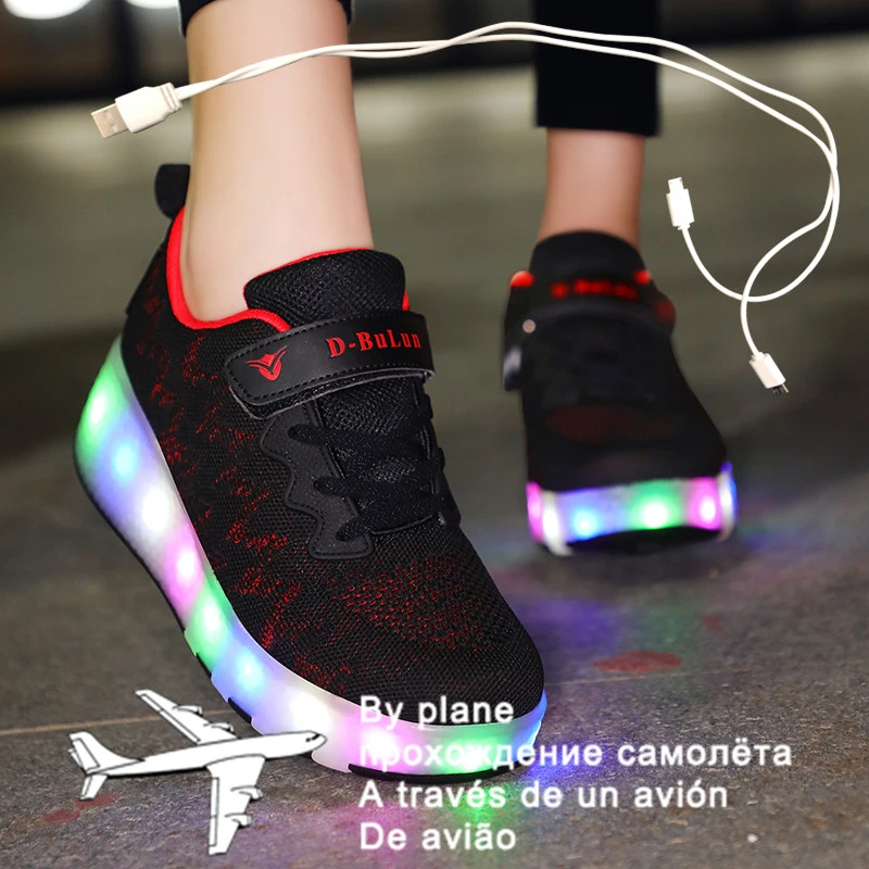 Zapatillas de deporte luminosas para niños y niñas, zapatos con ruedas individuales/dobles, con USB y Led, en 3 colores|Zapatillas deportivas| - AliExpress