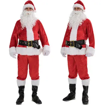 

1 Set Christmas Santa Claus Costume Adult Set With Belt Beard Hat Novelty Costume Clothes Suit Cosplay Christmas Sets Red Outfit
