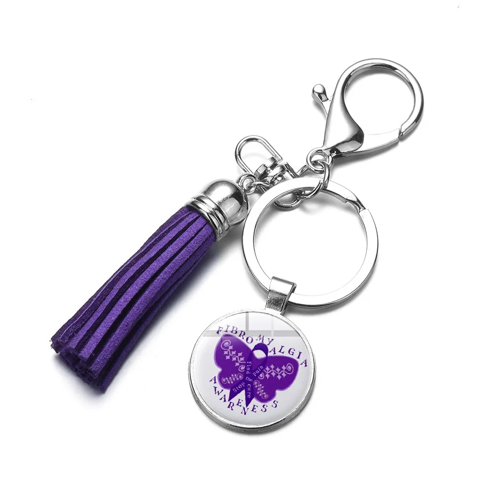 SIAN Charm Фиолетовая лента брелок с кистями больше ухода Fibromyalgia символ памяти высококачественный брелок со стразами Женская сумка Подвеска - Цвет: Style 7