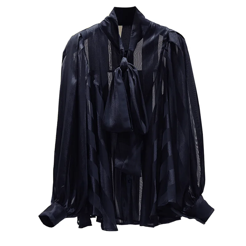 Осень, Blusas для женщин, корейский галстук-ап, однотонные рубашки для девочек, женская рубашка с рукавом-фонариком и воротником-бабочкой, блузка, женские топы