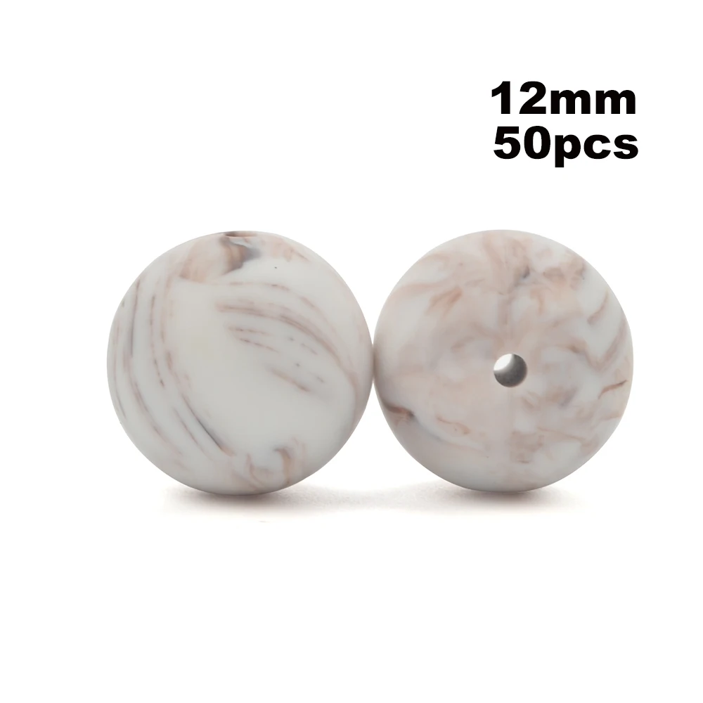 brown marble LOFCA 12 мм 50 шт./лот Силиконовые бусы для прорезывания зубов Ожерелье Детские Прорезыватели игрушки СИЛИКОНОВЫЕ BPA бесплатно жевательные подвески для новорожденных аксессуары для кормления - Цвет: brown marble