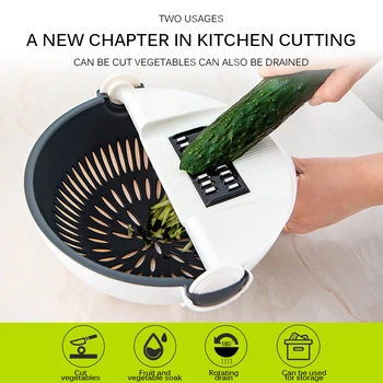 

Magic Multifunctional Rotate Vegetable Cutter With Drain Basket Kitchen Veggie Fruit Grater Slicer
