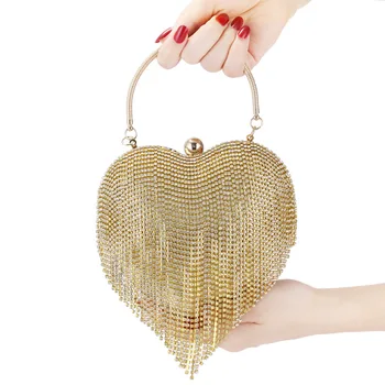 

Diamond-studded dinner bag clutch bag ladies handmade full diamond peach heart banquet bag evening bag
