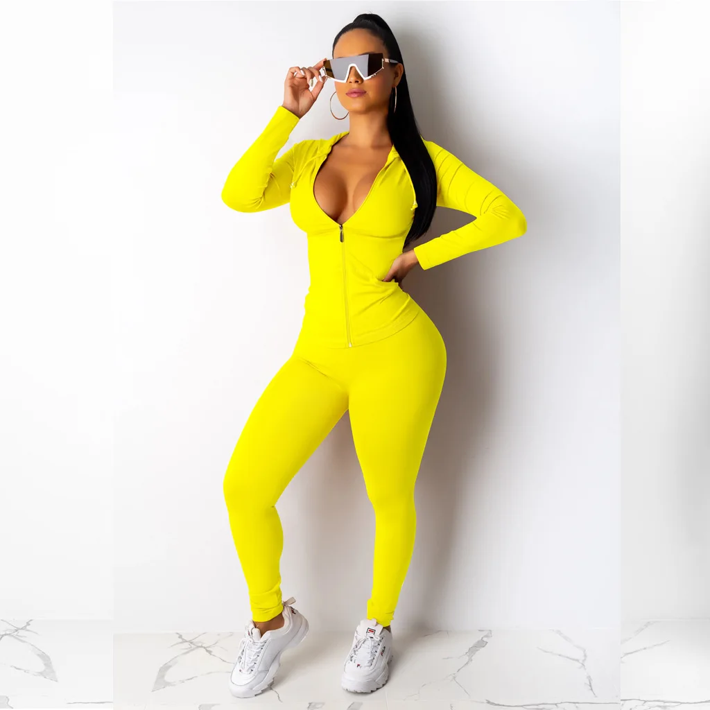 plus size formal pant suits two piece set women long sleeve hooded zipper pocket sporty Jackets+leggings matching sets workout stretchy outfits pink jogging suit