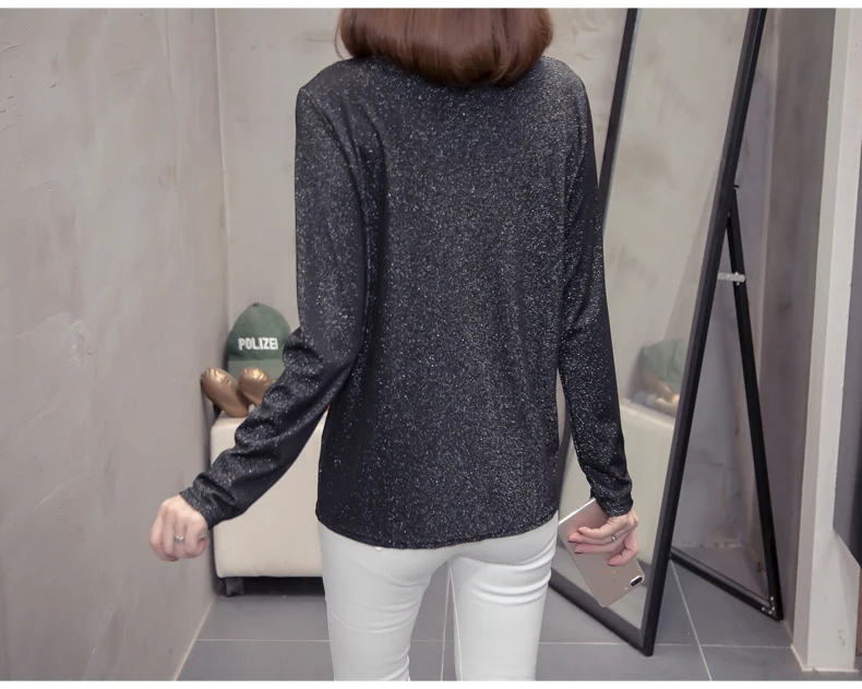 Plus Size Bright Silk Tops Tee Shirts Women 2020 Autumn Trendy Turtleneck Long Sleeve Office Lady Basic T-shirts Oversize Tshirt
