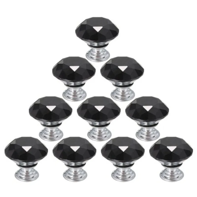 8 X 40mm Diamond Black Crystal Glass Door Cupboard Knobs Pull Handle Drawer Kitchen Cabinet+ Screw Set