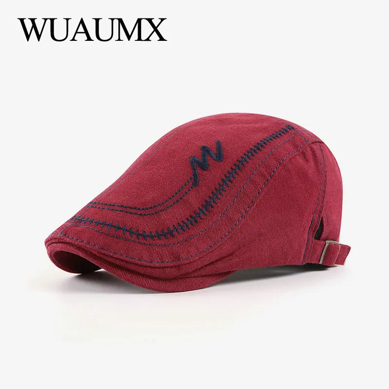 Casual Berets Hat Men Women Washed Cotton Embroidery Visors Solid Peaked Caps Herringbone Flat Caps casquette beret casual hat,beret hat,woolen beret