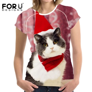 

Christmas Tshirt Women Adults T-Shirt Christmas Cat 3D Printing Tees Shirt Short Sleeve O-Neck T Shirts Laides Tops For Gift Red