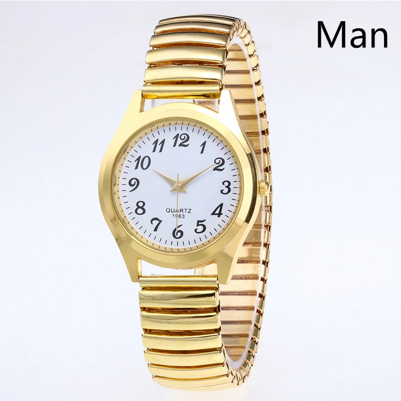 Модные деловые женские мужские эластичные золотые и Серебристые кварцевые часы для влюбленных пар вечерние офисные браслет OL часы подарок - Цвет: GoldM