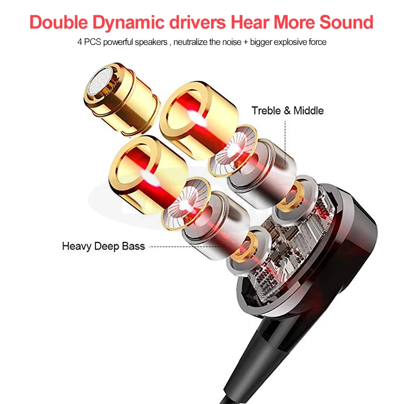 Wireless Bluetooth Earphone Double Dynamic Hybrid High Quality Stereo Headset Bluetooth 5.0 Sport Headset For Xiaomi Iphone