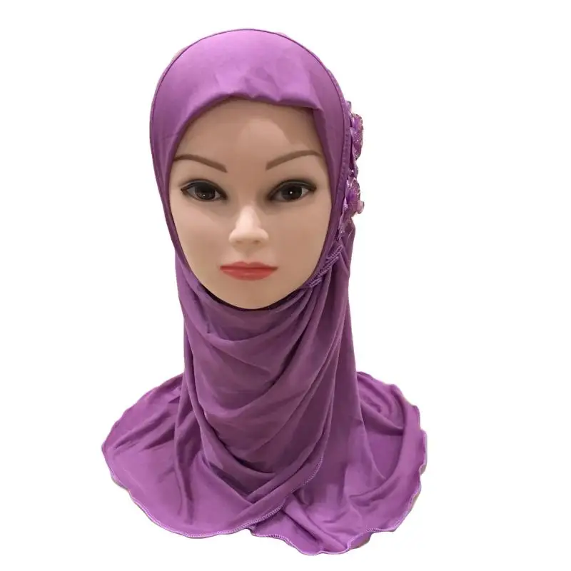 Light Purple Мусульманские дети хиджаб для девочки исламский платок цветок шарф цельный Амира детей Рамадан Ближний Восток полное покрытие обертывание От 2 до 7 лет - Цвет: Light Purple