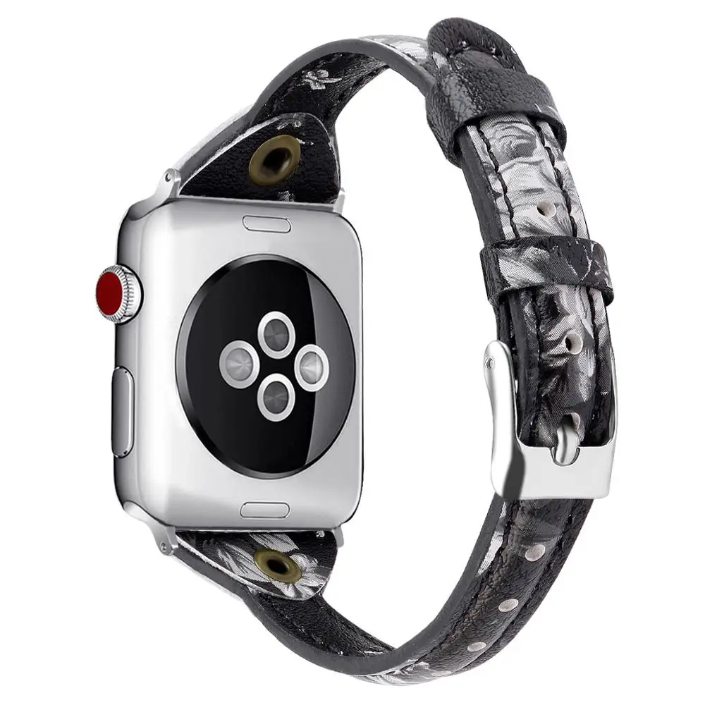 Ремешки для Apple Watch 38 мм 40 мм 4 44 мм кожаный браслет для Apple Watch ремешок 5 4 3 2 1 для iWatch серии 42 мм женские ремешки - Band Color: gray-flower