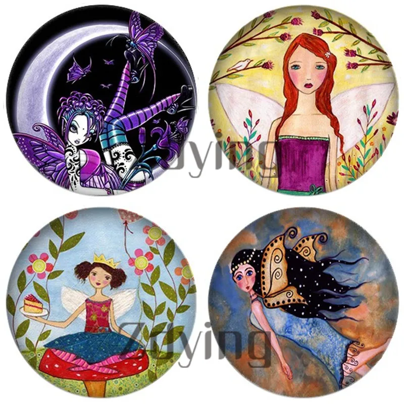 

10pcs/lot Flowers butterfly Fairy Girls Pattern Round Glass Cabochon & Glass Dome Beads Demo Flat Back Making Jewelry Findings