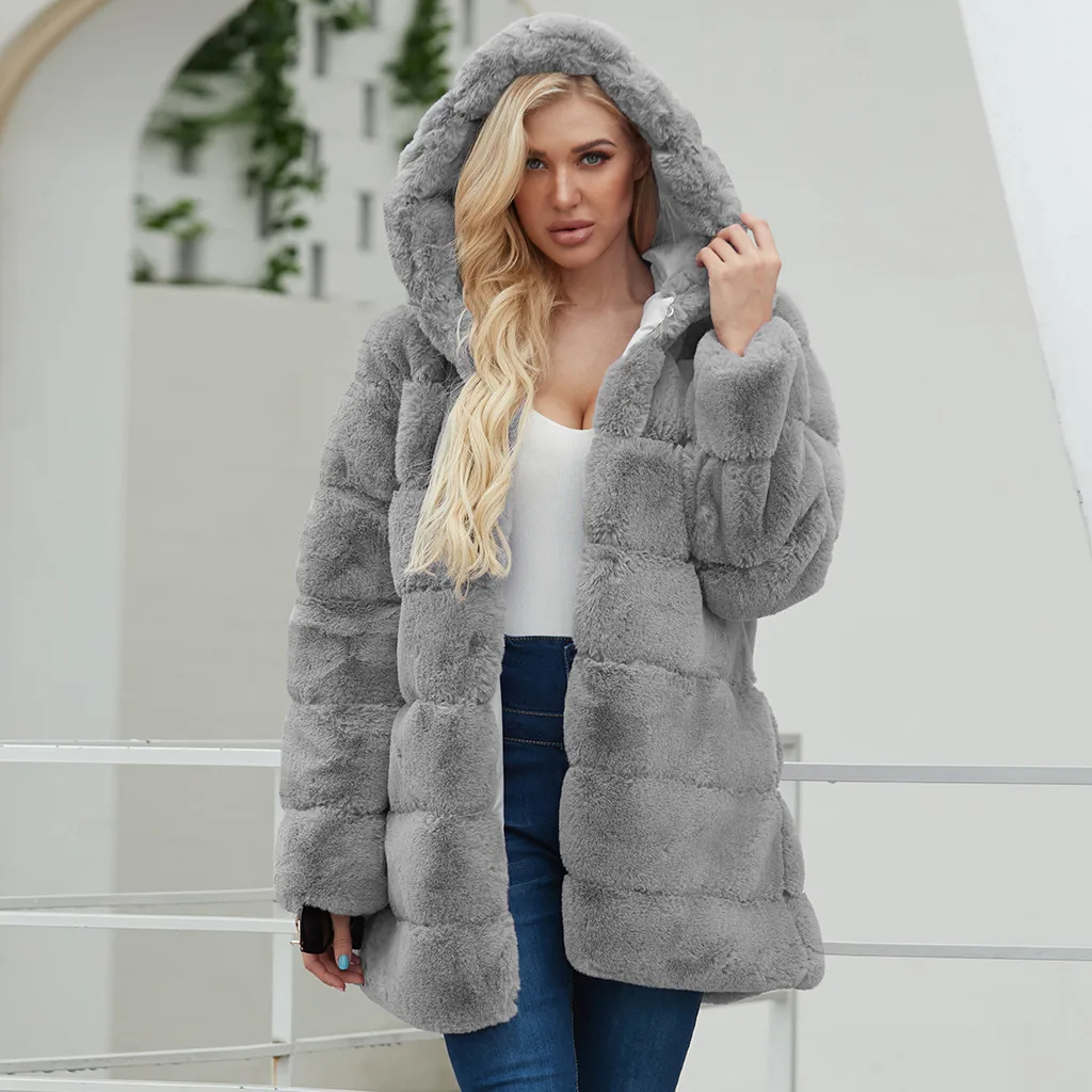 Manteau femme зимнее пальто для женщин дамское теплое пальто из искусственного меха куртка однотонная верхняя одежда с капюшоном chaqueta mujer veste femme fourrure