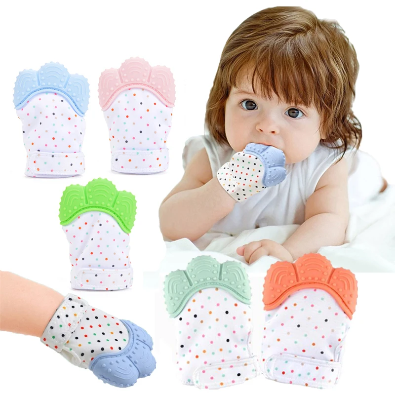 

Baby Teether Gloves Bite Chew Sound Toys Squeaky Grind Teeth Oral Care Teething Pain Relief NewbornAdjustable Silicone