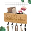 Wall Key Holder Home Door Back Decor Creative Bamboo Engraved Keychain Hanger Small Sundries Storage Hooks Rack 1