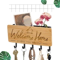 Wall Key Holder Home Door Back Decor Creative Bamboo Engraved Keychain Hanger Small Sundries Storage Hooks Rack 1