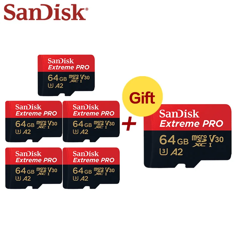 Купите Five Get one sandisk Pro tf-карта A2 4K U3 V30 Micro SD карта 32 Гб карта памяти Mini 64 Гб 5+ 1 флэш-карта